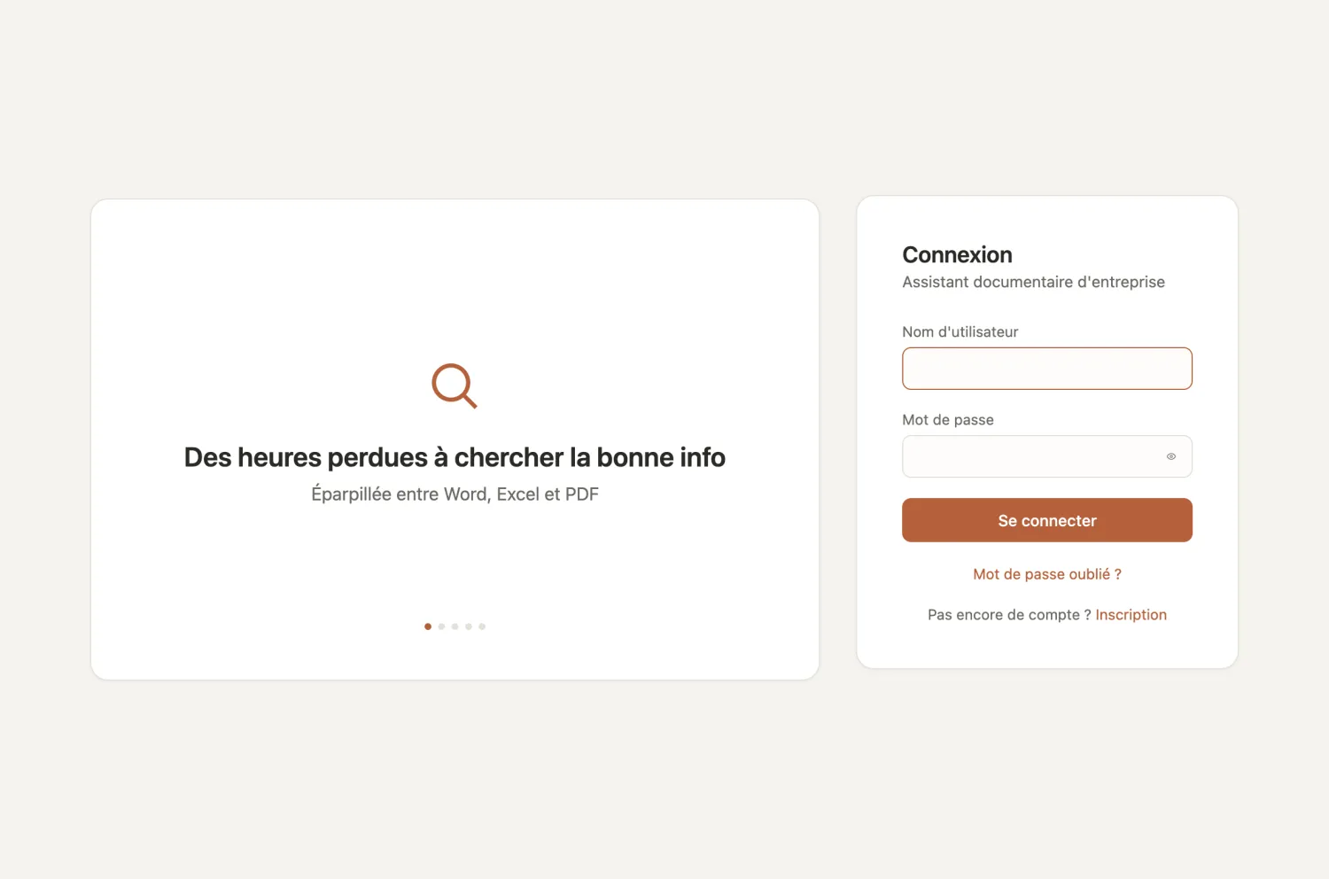 La page de connexion de l'application