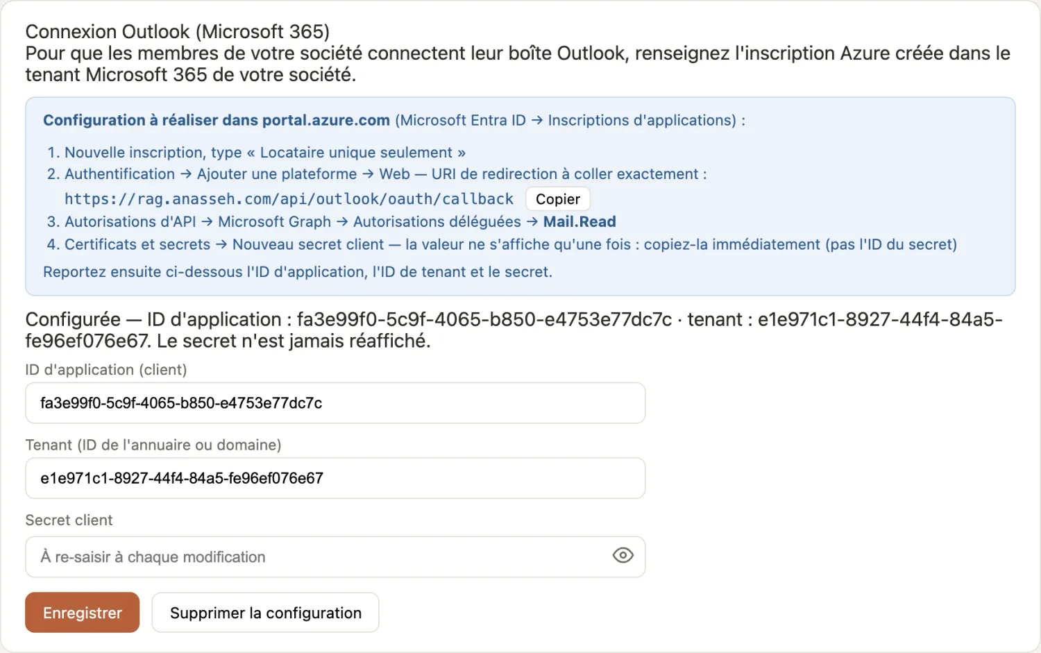 La carte de configuration Azure